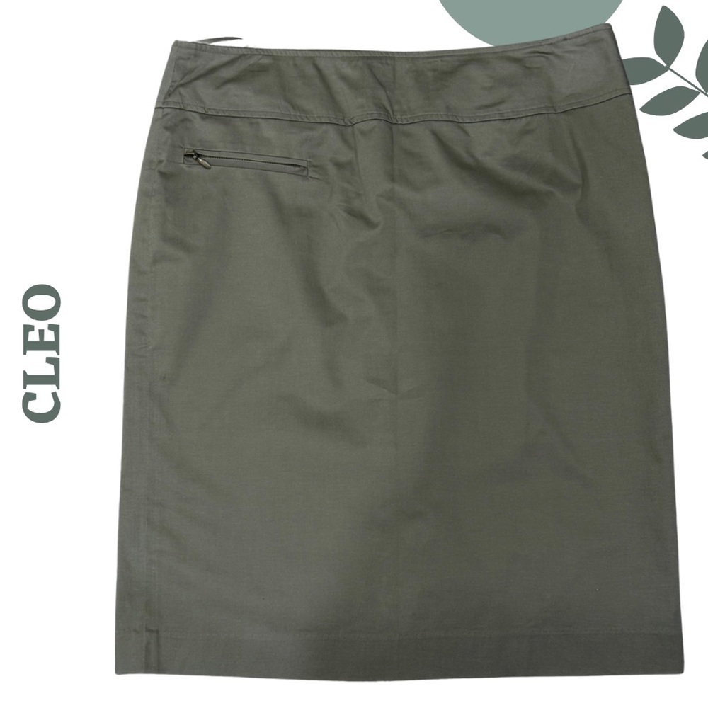 Cleo Olive Green Pencil Skirt Size 6 | Classic Stretch Cotton Workwear Essential